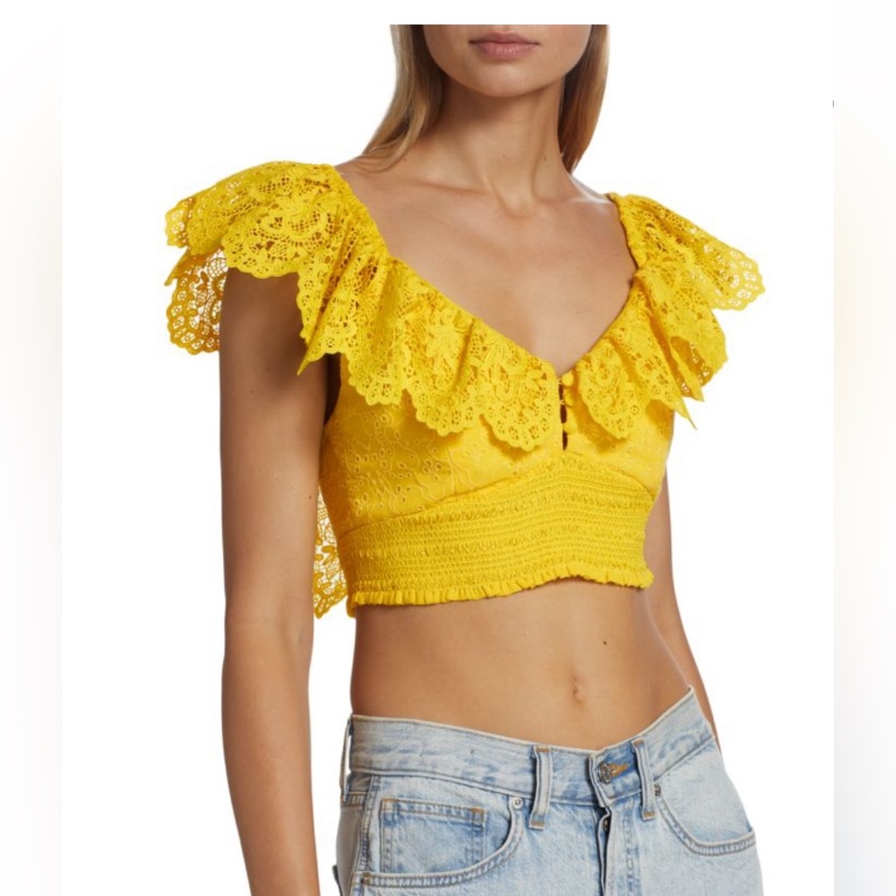 ALICE + OLIVIA Bleeker Ruffled Lace Crop Top, SZ Medium, $250
